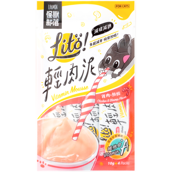 怪獸部落 LITÖ! 輕肉泥 [維他命A添加] 雞肉+鮮蝦 10g×4條 (C345)